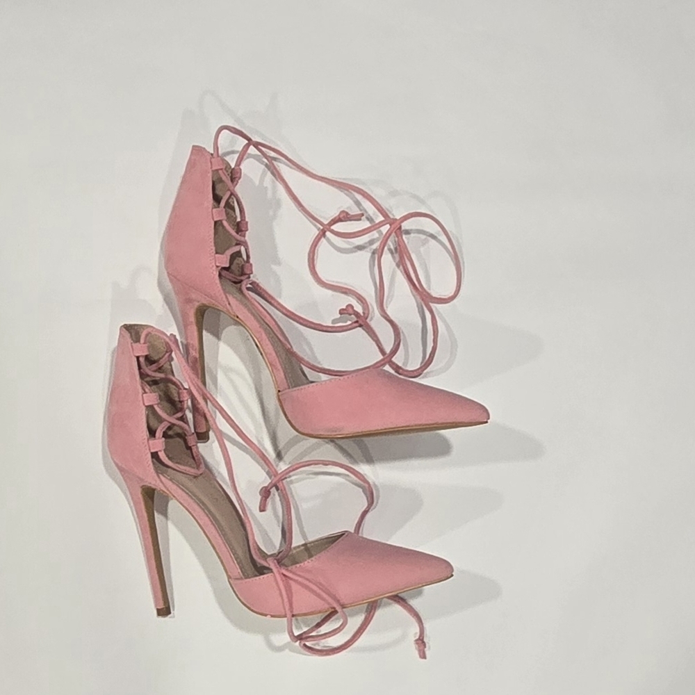 Elegant Pink Lace-Up Heels